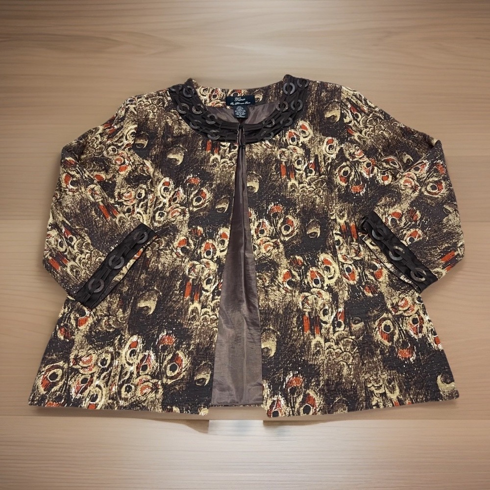 TRENZ BY THERESA RENZ Women Xl‎ Silk Blend Open Front Lined 3/4 Sleeve Blazer